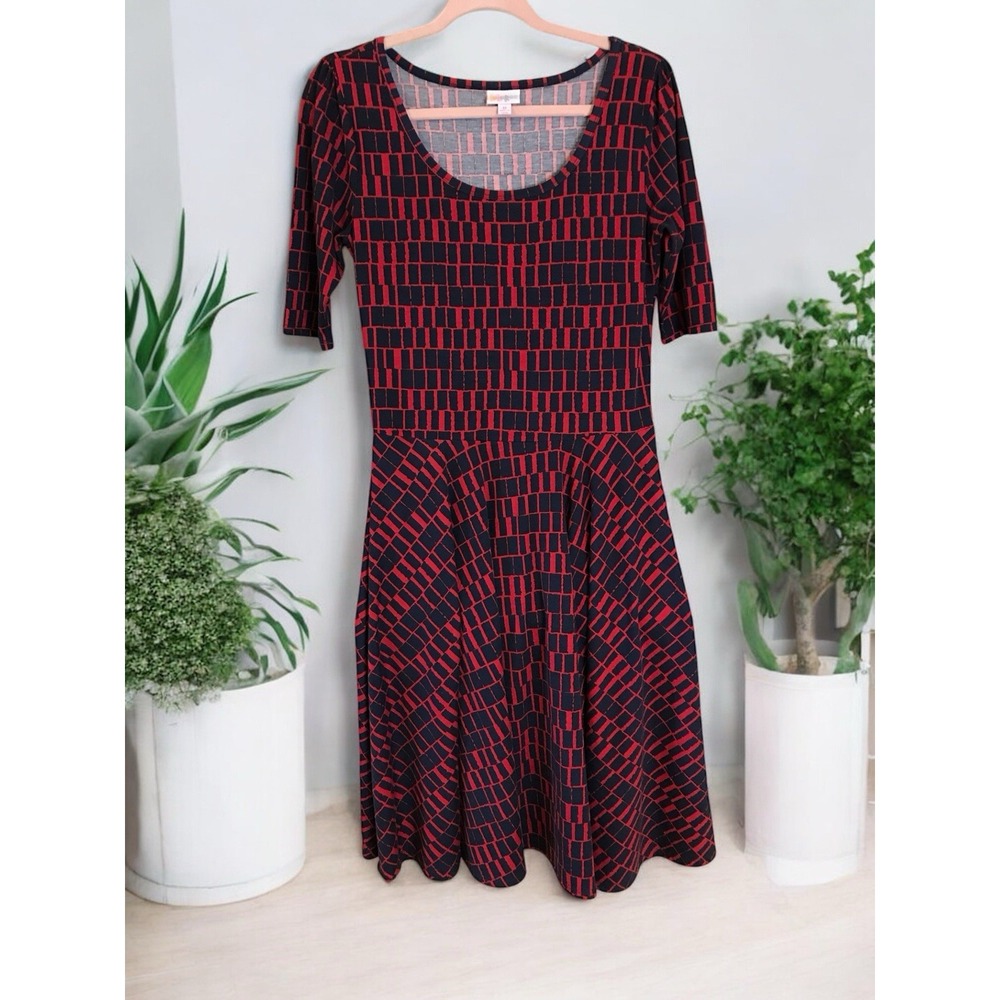 LuLaRoe Nicole Womens A-Line Fit & Flare Dress Blue Red Size‎ M Medium